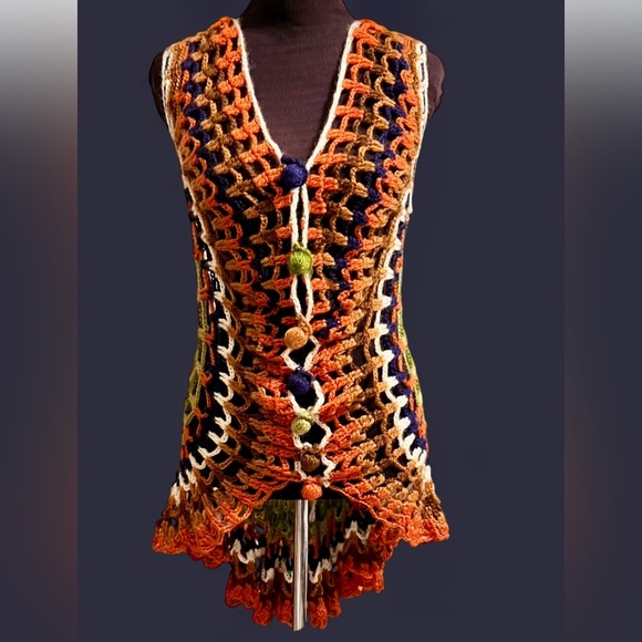 Helen Harper Jackets & Blazers - Helen Harper 60/70’s Handmade Crochet Dress Vest Coverup